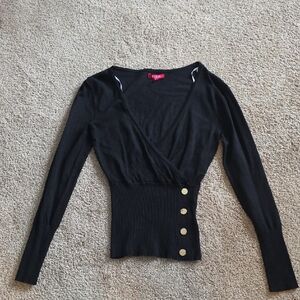 Express Black V-Neck Top with Gold Buttons